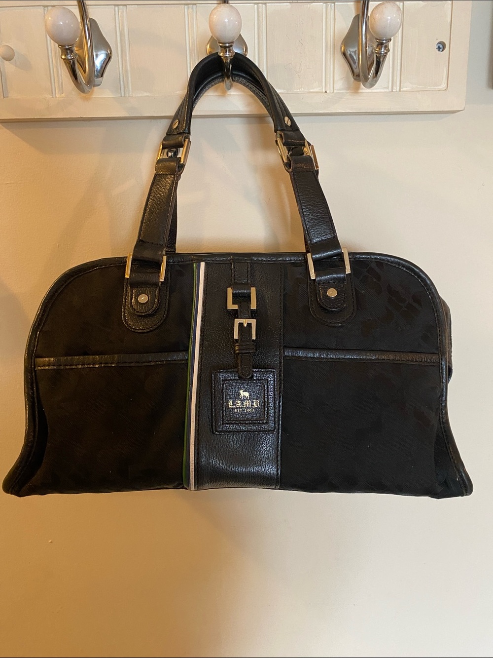 L.A.M.B Black Leather & Fabric Satchel